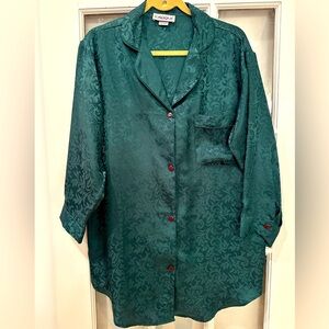 Vintage Lingerie Cacique Satin Emerald Green Button Down Nightgown Size Small S